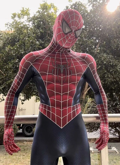 レプリカスーツ🔥 ゴム製蜘蛛マーク！spiderman風 Tobey スパイダーマン風 トビー 赤  全身タイツ コスプレ コスチューム cosplay 仮装