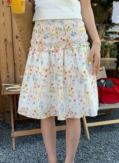 【ボトムス】ナチュラルガーリー フローラルプリント ミディドレス 爽やか キュート 春・夏コーデ