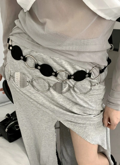 【アクセサリー】上品シンプル 韓国風 リングウエストチェーン ミニマルデザイン 大人かわいい デイリーユース シルバー  ブラック