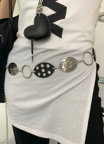 【アクセサリー】ギャル必須！レトロ リベット パッチワークウエストチェーン 個性的デザイン ストリートファッション  シルバー