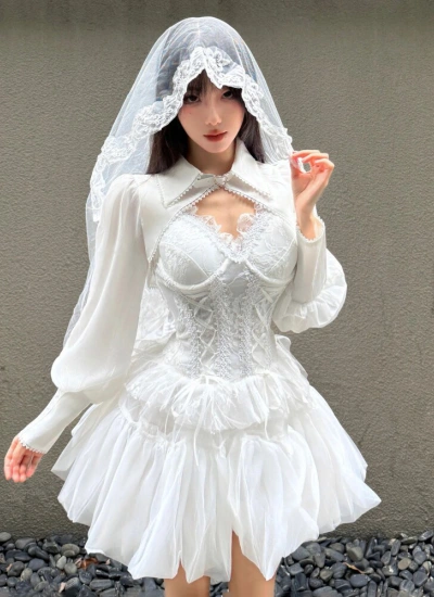 特別な日に着たい♡【2点セット】ハロウィン♡ 大人かわいい パッド入りボーンビスチェ＆ふんわりチュールミニスカート